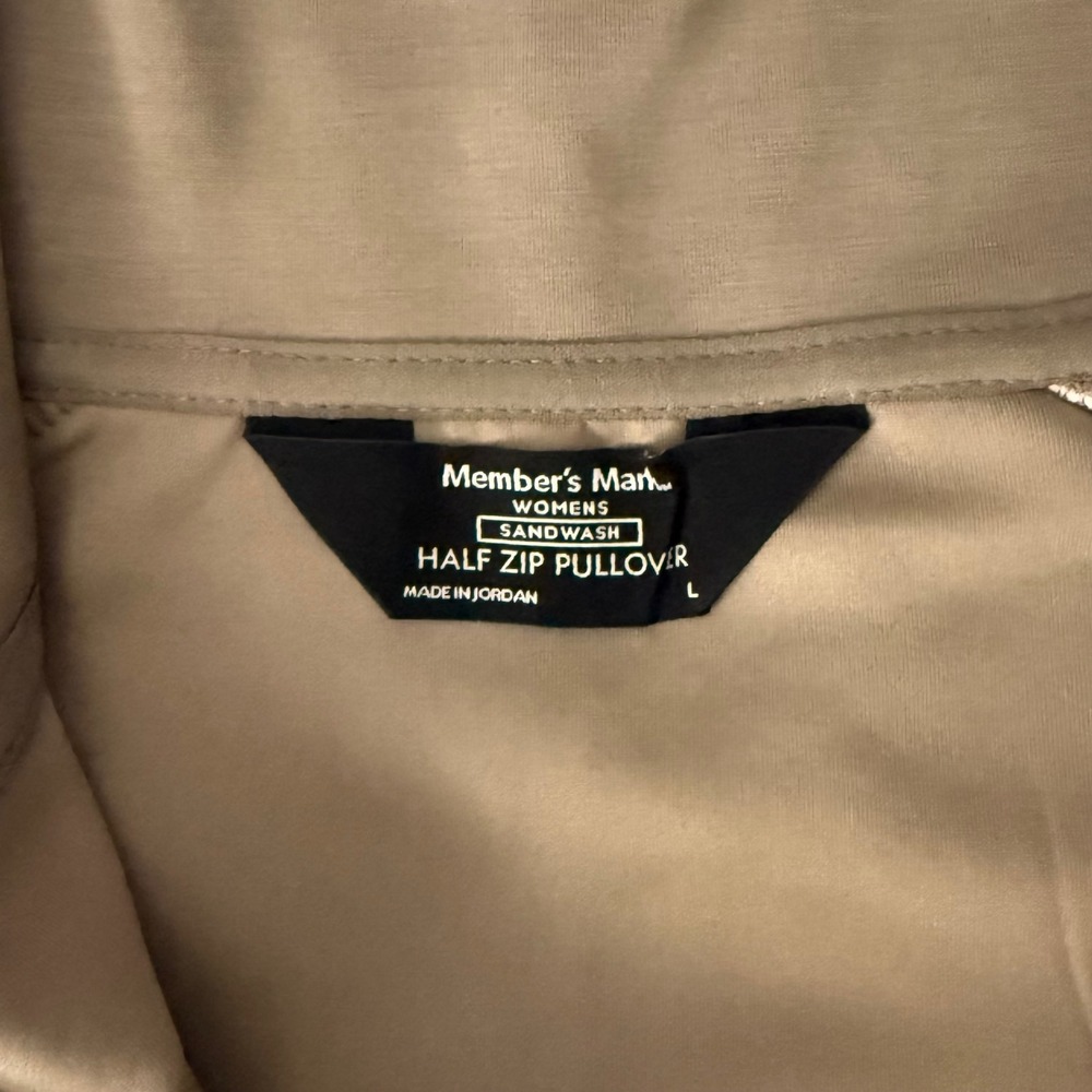 New Member's Mark Pullover Womens L Taupe Sandwash Half Zip Piping Activewear - Picture 10 of 16